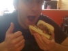 Lee eats a phat burger at Colonel Mustard\'s Phat Burger (Jacksonville Beach)