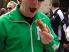 Lee eats Davio\'s cheesesteak spring roll