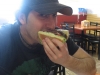 Lee eats a phat burger at Colonel Mustard\'s Phat Burger (Jacksonville Beach)