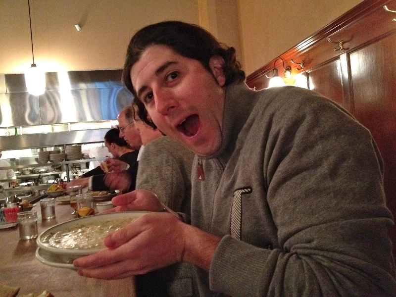 Lee eats clam chowder @ Taddich Grill (San Francisco)