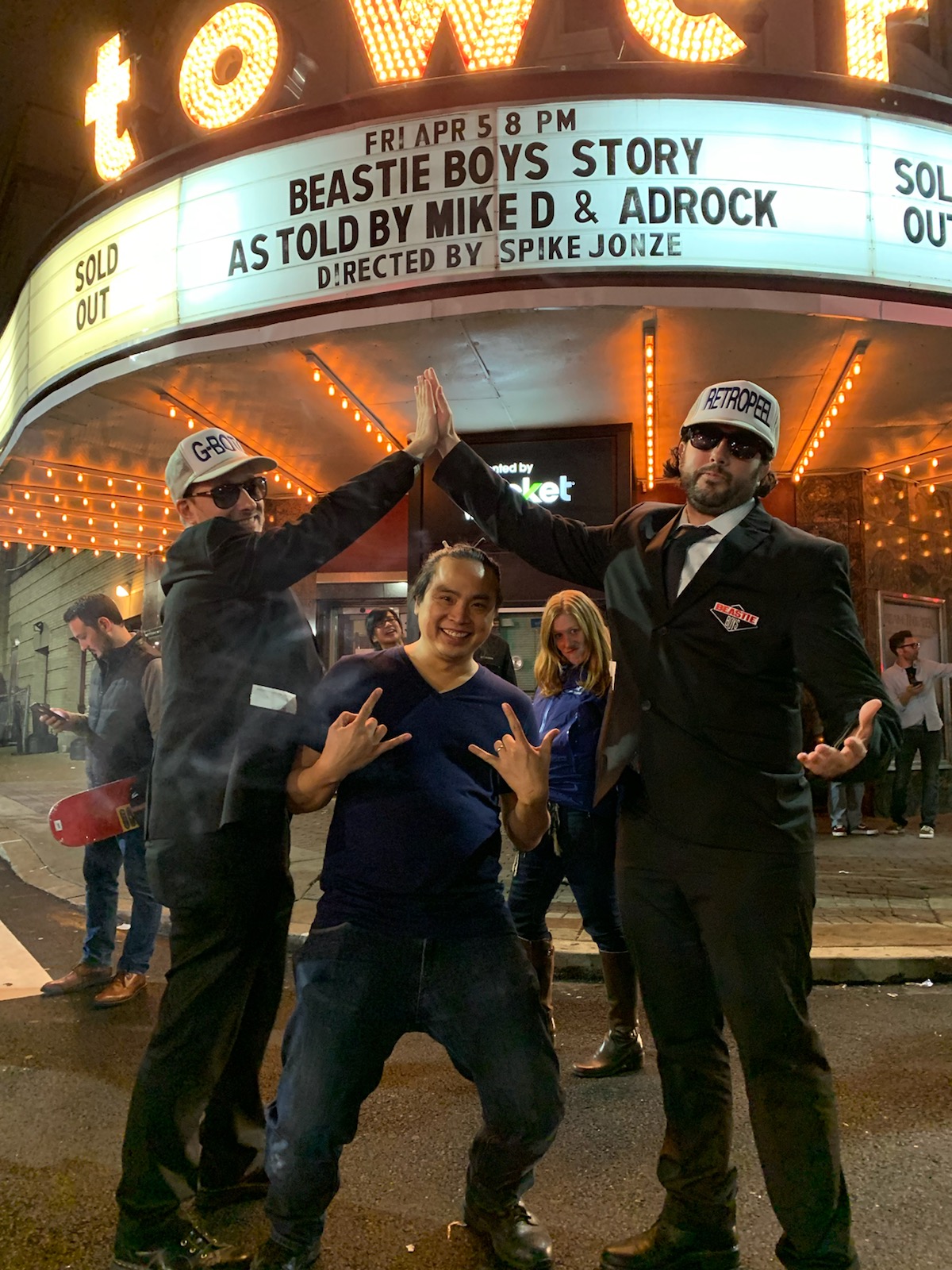 Lee shrugs at Beastie Boys reading (Tower Theatre).
