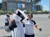 Lee shrugs w Fulham's Billy the Badger (Philly)a
